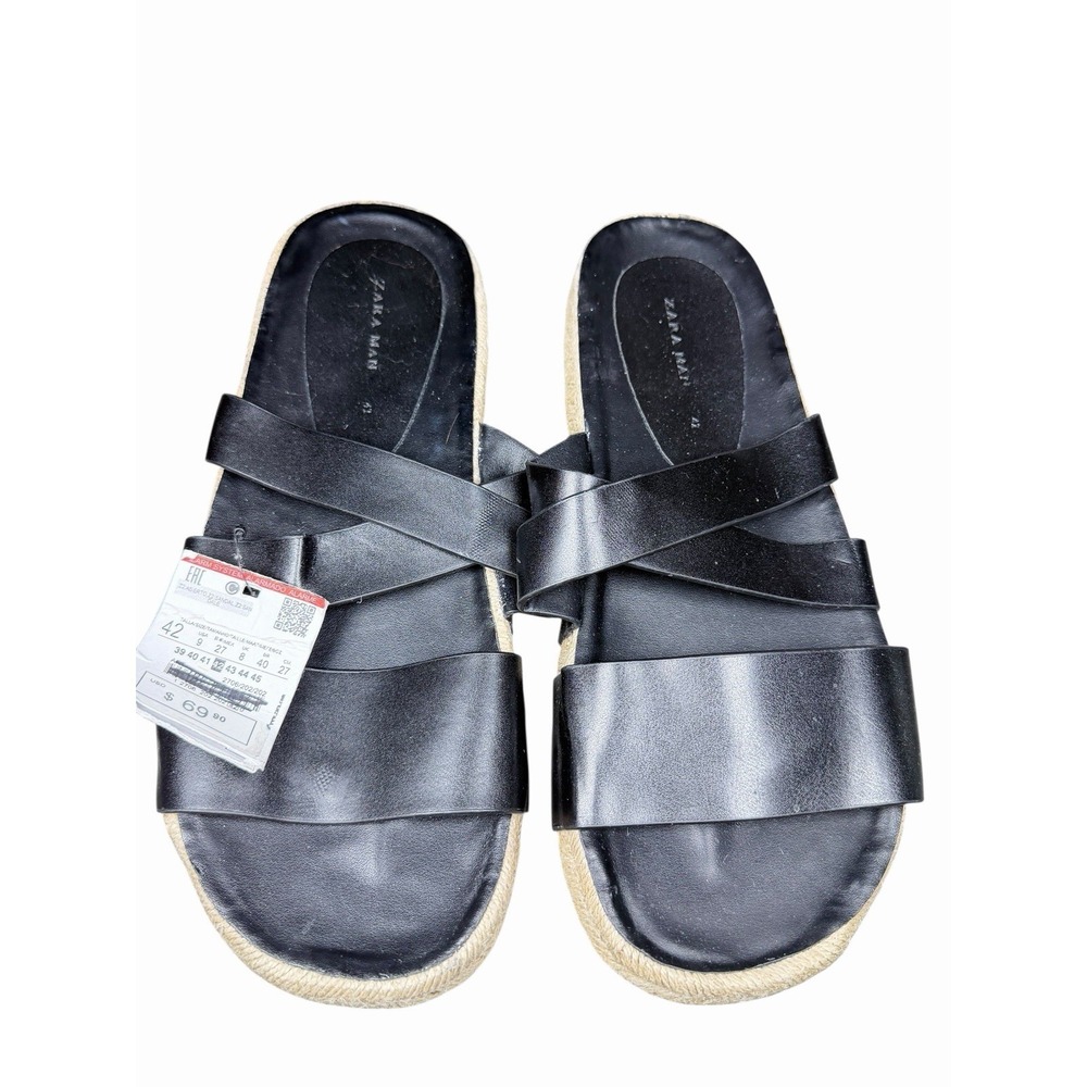 ZARA Man Leather Espadrille Sandals Black Strap Slides Mens EU 42 US‎ 9 Summer